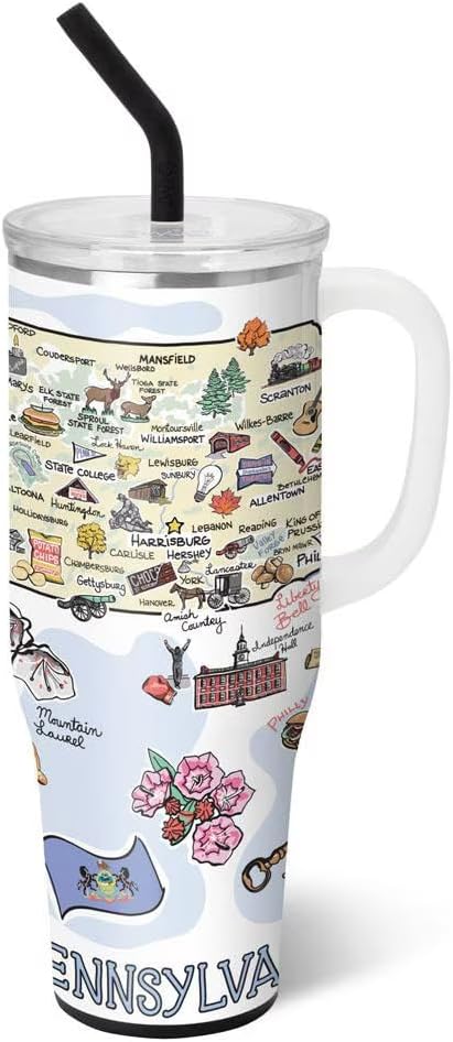 Swig Life 40oz Mega Mug, 40oz Tumbler with Handle and Straw, Extra Large Insulated Tumblers, Cup Holder Friendly Travel Mug (Pennsylvania)