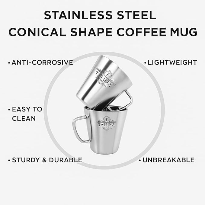 Taluka Stainless Steel Coffee Mug Double Wall Insulated Tea Cup With Handle For Camping Travel Pack Of 2