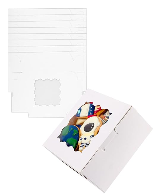 qiqee Bakery Box with Window 100packs 6x6x3 White Cookie Boxes Pastry Box for Wedding Favor Birthday ＆ Party