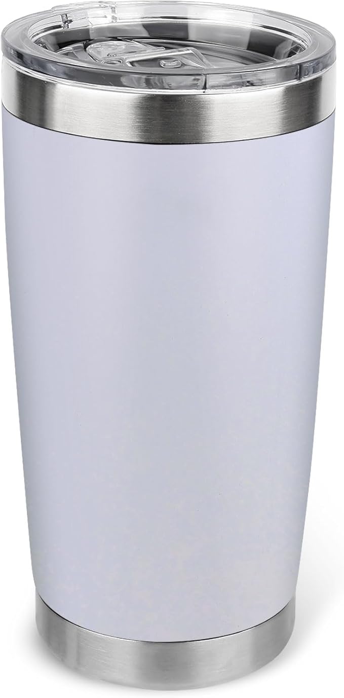 20oz Stainless Steel Tumbler with Lid, Travel Mug - Double Wall Vacuum Powder Coated Cup - White, 1 Pack
