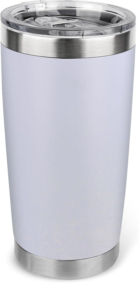 20oz Stainless Steel Tumbler with Lid, Travel Mug - Double Wall Vacuum Powder Coated Cup - White, 1 Pack