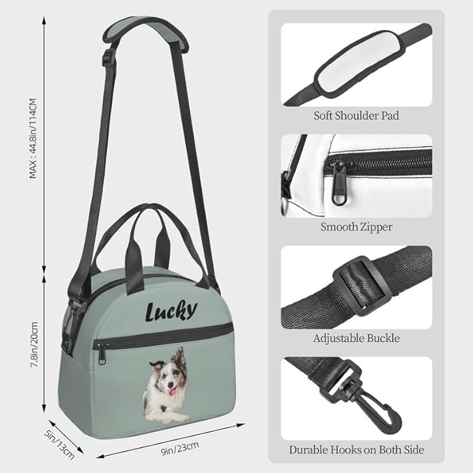 Personalized Pet Lunch Bag, Custom Pet Lunch bag, Customizable Insulated Neoprene Lunch Tote Handbag with Adjustable Shoulder Strap - Cute Funny Reusable Lunch Box Container for Dog Lovers, Cat Lovers