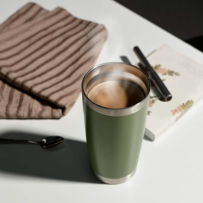 DOMICARE 20oz Stainless Steel Tumbler Bulk with Lid, Double Wall Vacuum Insulated Travel Mug, Powder Coated Coffee Cup (Army Green, 4)