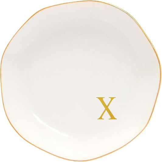 Ceramic Jewelry Tray Initial Ring Dish Personalized J-Monogrammed Engagement Wedding Gifts, for Birthday Mother's Day Christmas for Women, Ceramic White 4.75" (X)