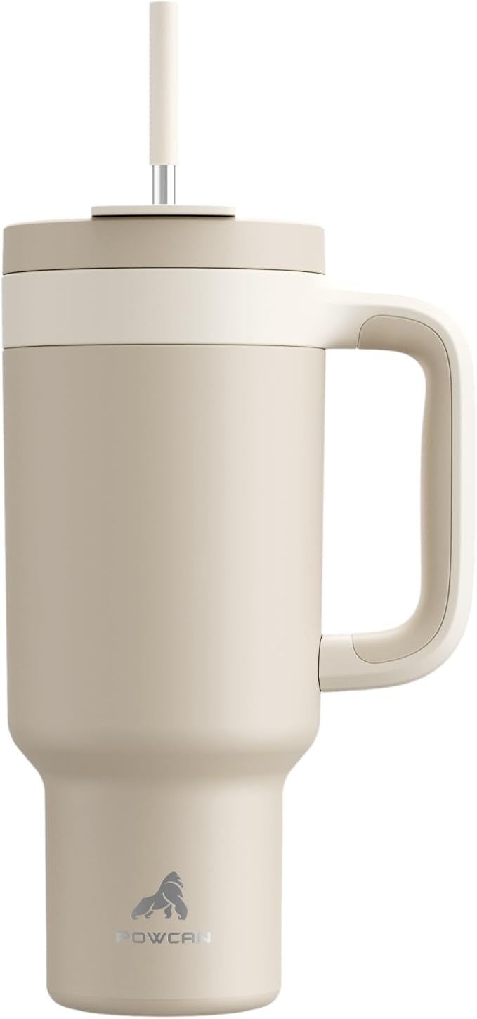 40 oz Tumbler with Handle, 2-in-1 Straw and Sip Lid, Leakproof, Dishwasher Safe, Insulated Stainless Steel Travel Coffee Mug, Keeps Cold for 34 Hours, Fits in Car Cup Holder (Oat)