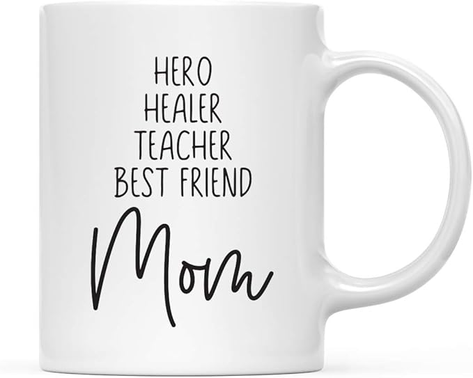 Andaz Press Mother's Day 11oz. Ceramic Coffee Tea Mug Gift for Mom, Hero Healer Teacher Best Friend Mom, 1-Pack
