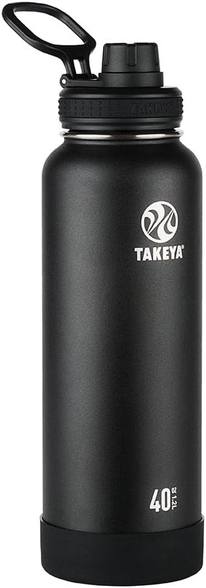 Takeya Actives Water Bottle with Spout Lid - Bottle with Double Stainless Steel Insulation - Dishwasher Safe & BPA-Free - Bottle with Spout Lid & Removable Bumper - 40 oz, Onyx