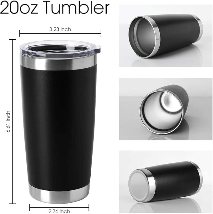HASLE OUTFITTERS 20oz Tumblers Stainless Steel Mugs with Lid Double Wall Vacuum Insulated Coffee Cups for Cold & Hot Drinks (20oz-Black, 12 Pack)