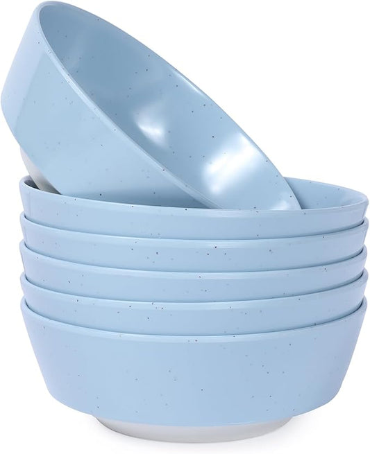 Webbylee 6-inch Melamine Bowls set of 6-20-ounce Dinnerware Cereal Bowls for Soup, Salad & Dessert | Dishwasher Safe & Space Saving(Blue/Beige)