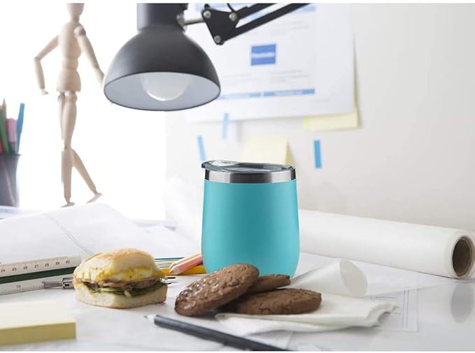 MEWAY Stemless 12 OZ Wine Tumbler Glasses with Lid -Insulated Double Wall Vacuum Stainless Steel Travel Tumbler with Straw,for Woman Under 10 dollars (Light Green,1)