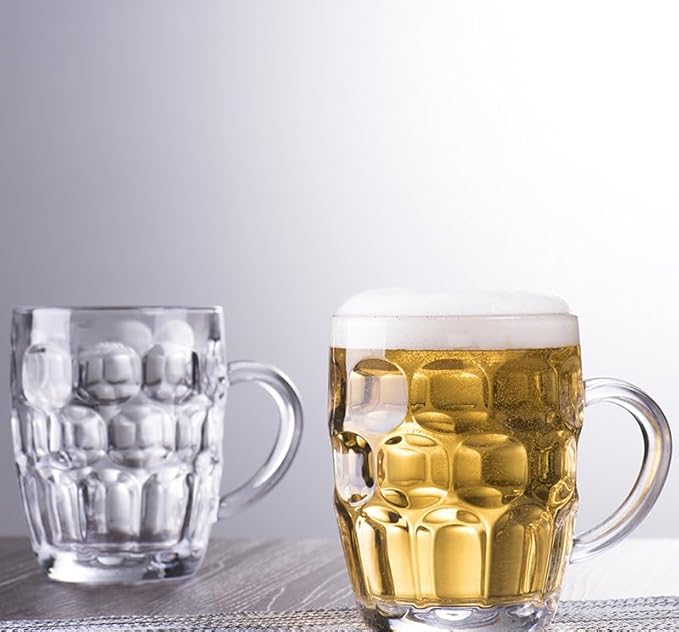 Dimple Stein Beer Mug Set, 20 oz Beer Glasses with Handle, Glass Beer Mugs, Dishwasher and Freezer Safe, Clear and Sturdy, Set of 6
