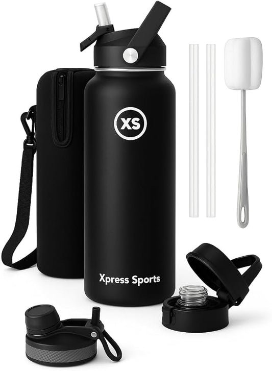 32oz Insulated Water Bottle with Straw & Handle- 24hr Cold/12hr Hot, Leakproof Stainless Steel Metal Bottle for Gym, Travel & Sports