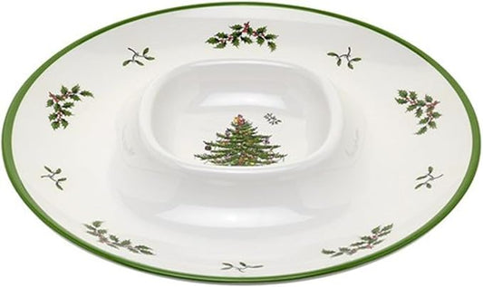 Spode Christmas Tree Melamine Chip & Dip - 14-Inch Serving Platter for Cheese, Appetizers, Chips, Salsa - Durable, Shatterproof, Dishwasher Safe - Ideal for Indoor & Outdoor Holiday Entertaining