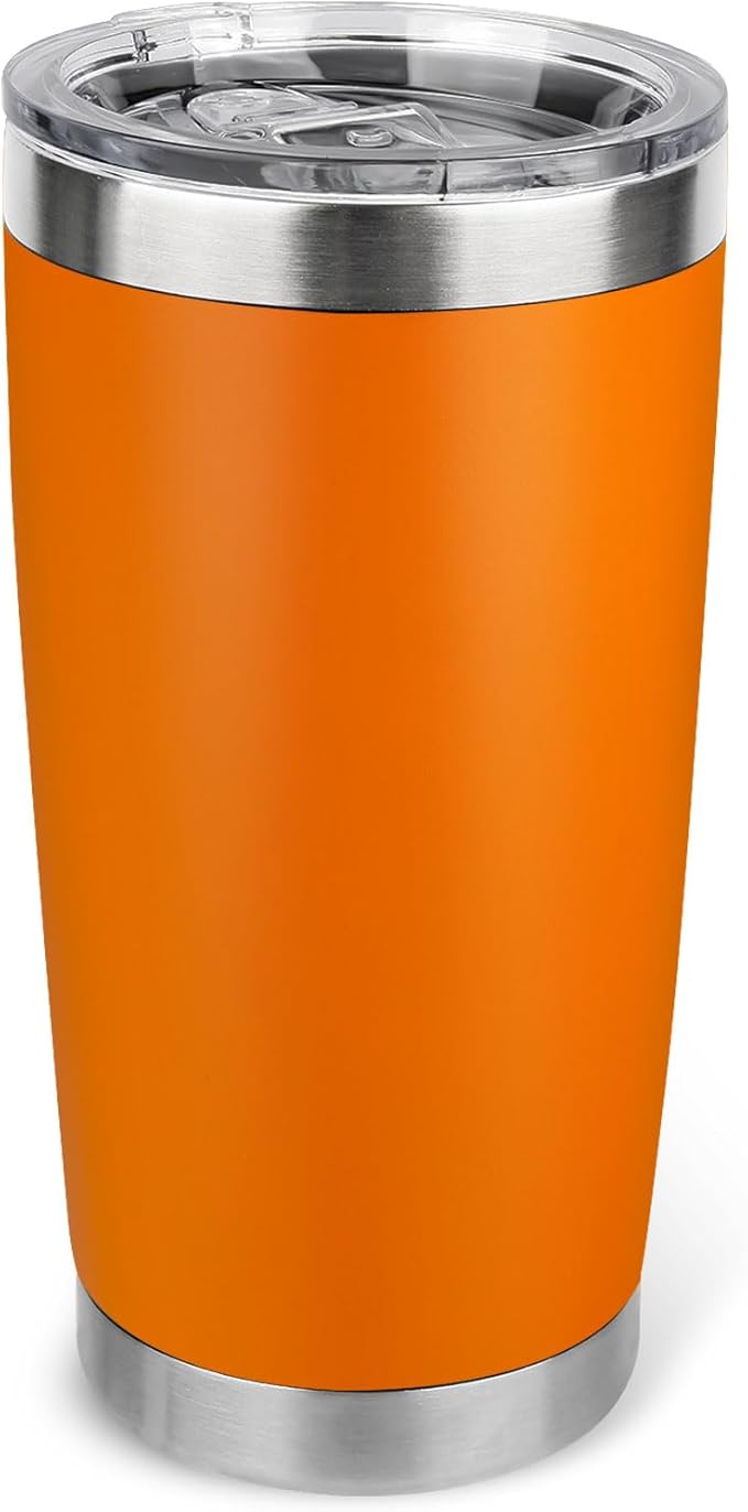 20oz Stainless Steel Tumbler with Lid, Travel Mug - Double Wall Vacuum Powder Coated Cup - Orange, 1 Pack