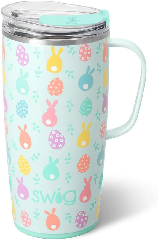 Swig Life 22oz Travel Mug, Insulated Tumbler with Handle and Lid, Cup Holder Friendly, Dishwasher Safe, Travel Coffee Cup, Easter Basket Stuffers, Easter Gifts for Women (Egg Hunt)