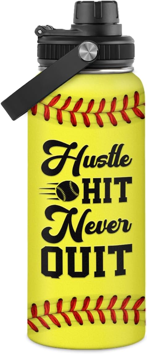 Softball Water Bottle 32oz Stainless Steel Insulated Bottles for Men Women Sports Lovers Fan Players Coach - Softball Gifts for Birthday Christmas