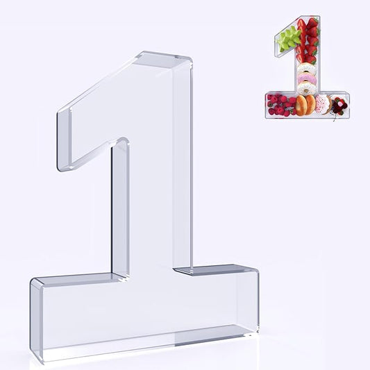 11" Acrylic Number Charcuterie Box, Reusable Fillable Alphabet Number Shaped Form Tray for Birthday Anniversaries, Party Decorative Serving Plates Display Candy Cake (1)
