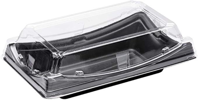 Restaurantware Roku 7.5 x 4.75 Inch Sushi Trays 100 Disposable Sushi Containers With Lids - Short Take Out Containers For Appetizers Entrees or Desserts Black Plastic To Go Containers