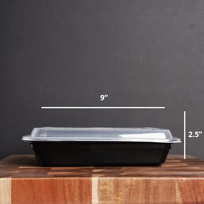 TIYA Food Containers - 28 oz Bulk 150 Pack with Lids - Rectangular Plastic To-Go Containers - Reusable, Microwavable, Dishwasher Safe - Leak-Proof for Meal Prep - BPA-Free