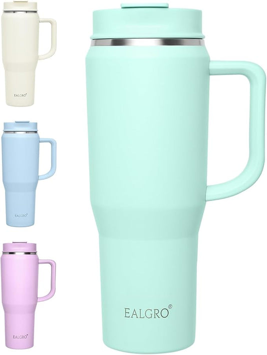 40 oz Tumbler with Handle, Insulated Tumblers with Lid and Straw, Large Metal Sports Water Bottle Jug, Thermal Stainless Steel Travel Coffee Mug Cup, Seafoam