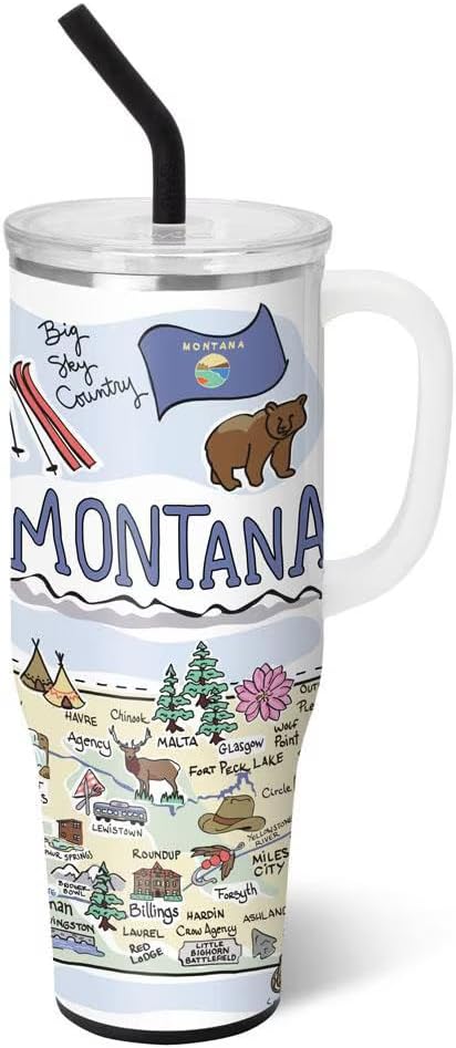 Swig Life 40oz Mega Mug, 40oz Tumbler with Handle and Straw, Extra Large Insulated Tumblers, Cup Holder Friendly Travel Mug (Montana)