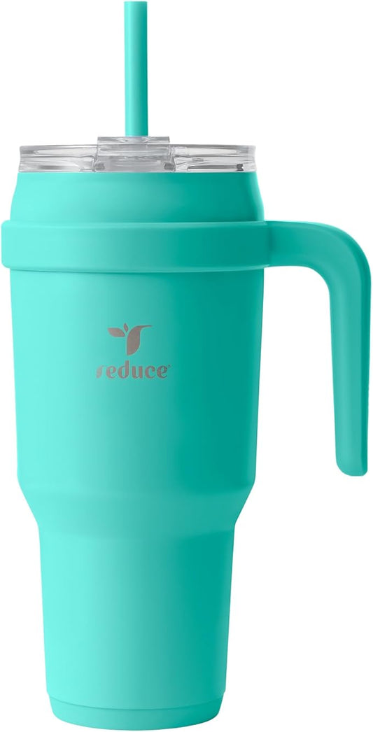 Reduce 40 oz Stainless Steel Tumbler with Handle - Dual-Wall Vacuum Insulated Travel Mug, Sweat-Proof Lid & Reusable Straw - Keeps Drinks Cold for 24 Hrs, Fits Cupholders, Dishwasher Safe-Ocean Breeze