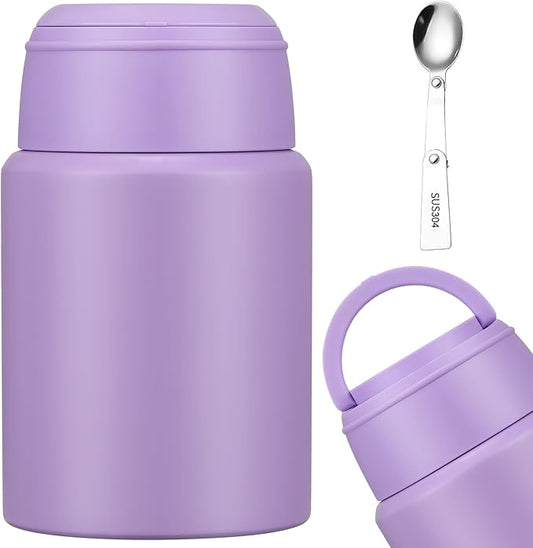 17oz Soup Thermo for Hot Food Kids Insulated Food Jar,Thermo Hot Food Lunch Container, Width Mouth Stainless Steel Lunch Box for Kids with Handle Folding Spoon(Purple-Pure)