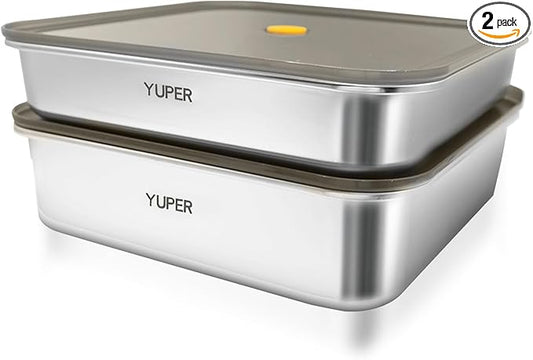 YUPER Stainless Steel Food Containers, Meal Prep Containers, Bacon Cheese Container for Refrigerator, Stainless Steel Containers with Lids Fruit Lunch Storage, 2 Pack (84+125OZ)