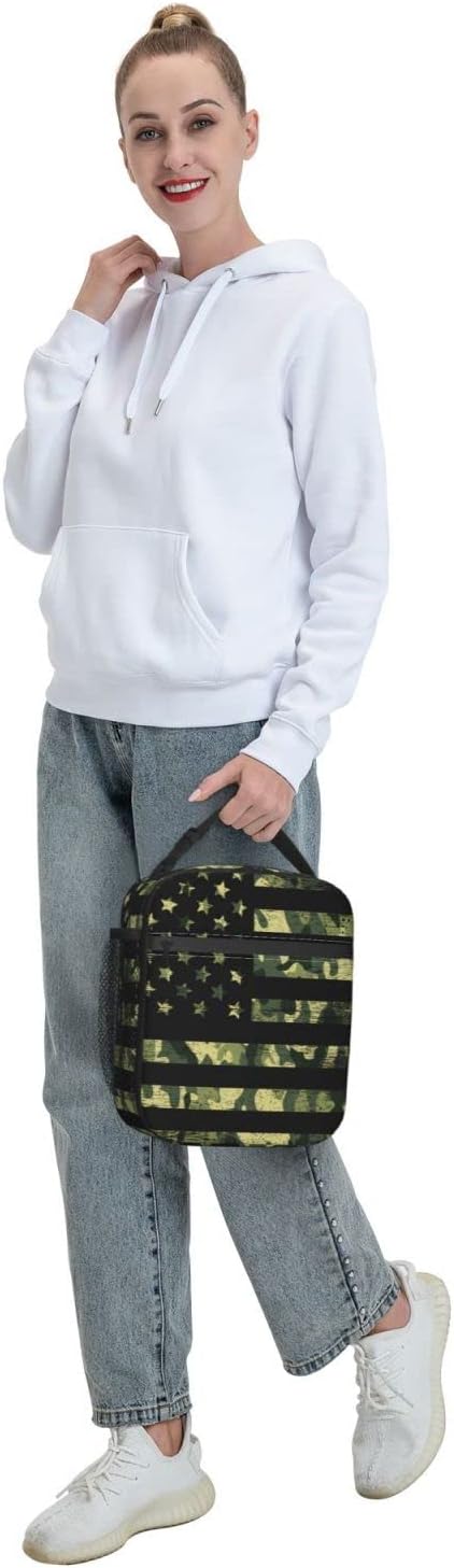 Camouflage Usa Flag Reusable Lunch Box Insulated LunchBox Cooler Lunch Bag