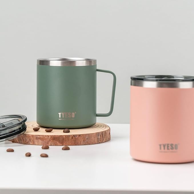 TYESO 14 oz Vacuum Insulated Mug Cup Stainless Steel Mug Coffee Mug with Lid Heat Insulation Cooling Direct Drip (Green)