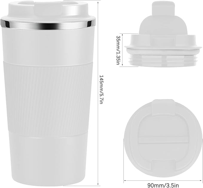12oz Travel Coffee Cups Insulated Tumbler Thermal Mug to Go with Lid Leak Proof Reusable Stainless Steel Coffee Mug Spill Proof for Hot and Iced Cold Drinks (White, 380ml)