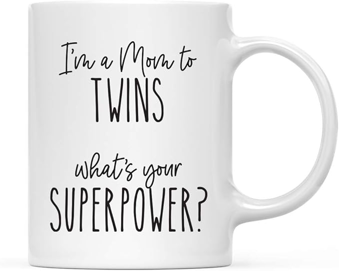 Andaz Press Mother's Day 11oz. Ceramic Coffee Tea Mug Gift For Mom, I'm A Mum To Twins, What's Your Superpower?, 1-Pack, Birthday Christmas Ideas Twin Mom Mug Cup