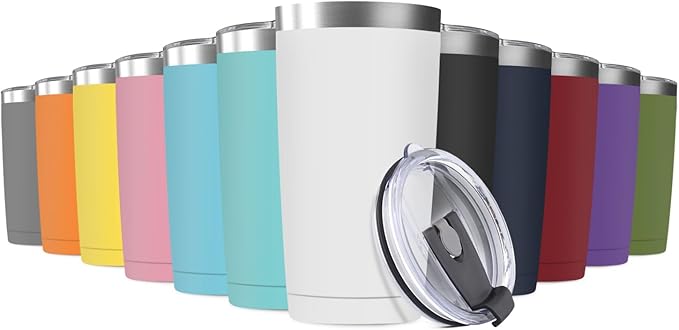 12Pack 20oz Tumbler Vacuum Insulated Travel Mug with Lids, Stainless Steel Double Wall Bulk Cup for Home, Office, Outdoor Suitable for Vehicle Cup Holders （Assorted Colors）