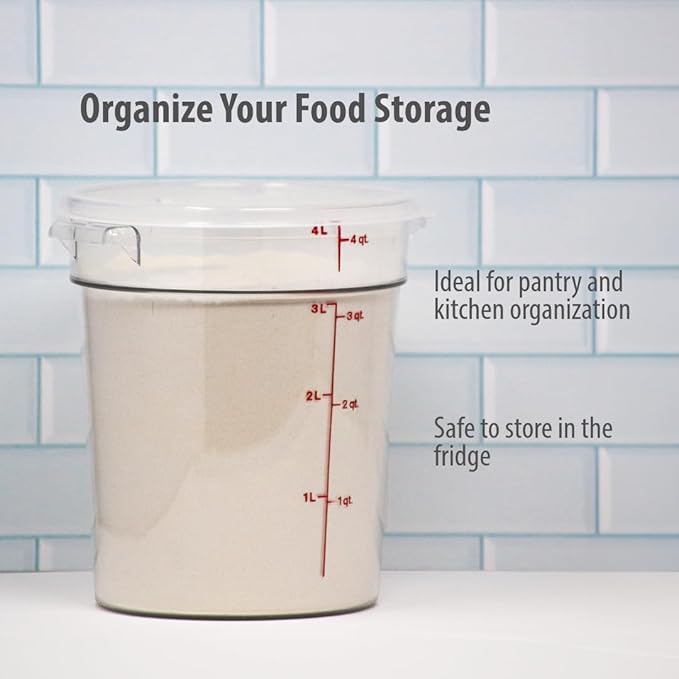 Cambro Food Storage Container with Lid (2 Pack) - Round Series - 4 QT (Quart) - Commercial Grade for Food Prep (Clear)