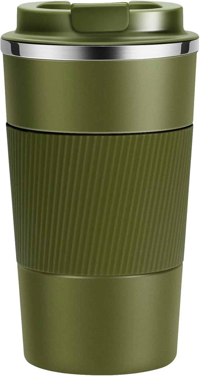 17oz Travel Coffee Cups Insulated Mug Thermal Tumbler to Go with Lid Leak Proof Reusable Stainless Steel Coffee Mug Spill Proof for Hot and Iced Cold Drinks (Green, 510ml)
