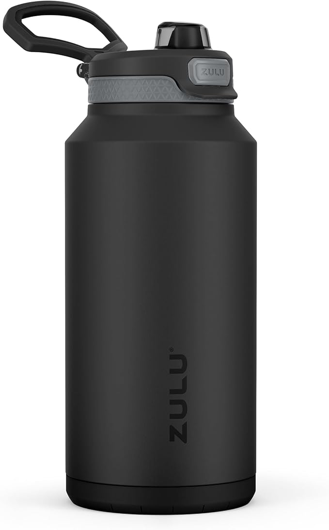 ZULU Powerfill Pro 64oz Half Gallon Stainless Steel Water Bottle with Quick Fill Lid, Triple Walled Vacuum Insulated Metal, Leak Proof Locking Lid, Sip and Chug, Reusable BPA Free, Black Monochrome