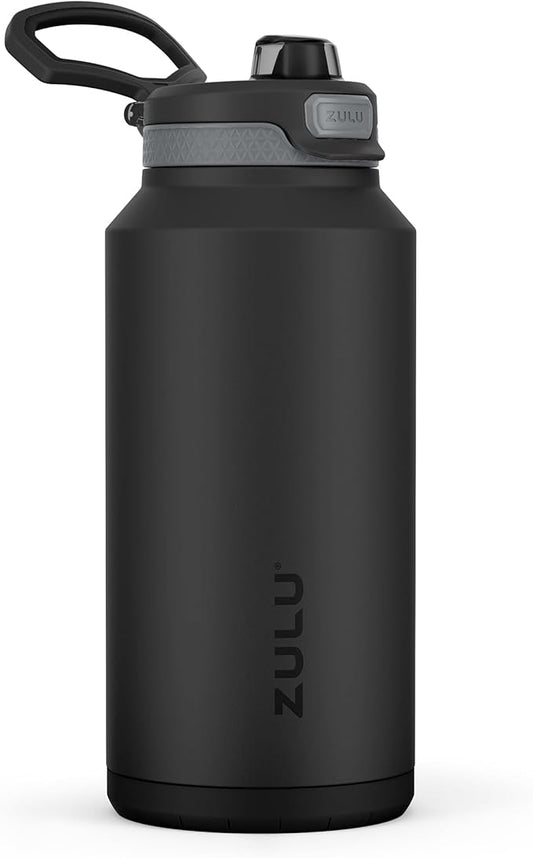 ZULU Powerfill Pro 64oz Half Gallon Stainless Steel Water Bottle with Quick Fill Lid, Triple Walled Vacuum Insulated Metal, Leak Proof Locking Lid, Sip and Chug, Reusable BPA Free, Black Monochrome