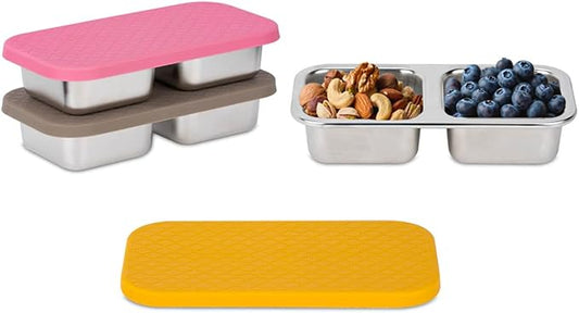 3 Pack Stainless Steel Snack Containers, 2 Compartment Snack Containers with Lids, Reusable Food Storage Containers with Lids for Travel, Outdoor, Camping