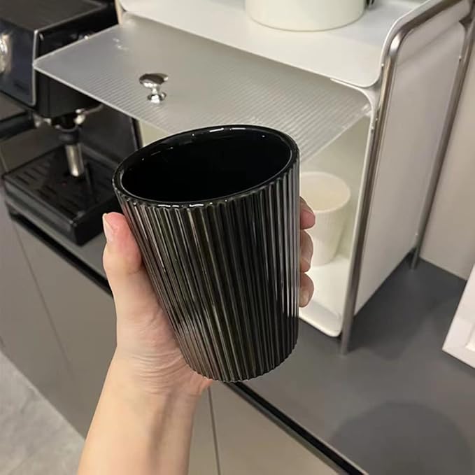 Simple Vertical Pattern Ceramic Wash Cup and Mouthwash Cup - Black