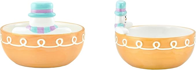 Bico Snowman Ceramic Candy Bowl, 21oz – Hand-Painted Holiday Treat Bowl, Christmas Decorative Dish for Candy, Jam, or Sauce – Microwave & Dishwasher Safe