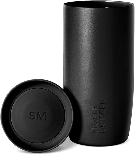 Simple Modern Travel Coffee Mug Tumbler with 360° Lid | Ceramic-Lined Insulated Stainless Steel Cold Brew Iced Coffee Cup | Gifts for Women Men Her Him | Voyager Signature | 16oz | Midnight Black