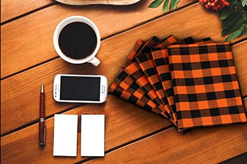 Urban Villa Halloween Kitchen Towels Set of 6 Dish Towels Size 20''x30'' Buffalo Checks Orange/Black 100% Cotton Highly Absorbent Quick Drying Dish Cloths & Dish Towels with Hanging Loop Tea Towels