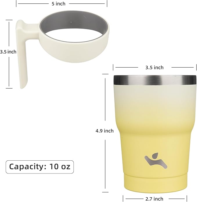 10 oz Tumbler with Handle and 2 Straw 2 Lid, Insulated Water Bottle Stainless Steel Vacuum Cup Reusable Travel Mug,Lemon