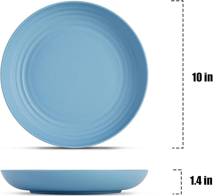 12PCS Unbreakable Dinner Plates, Dishwasher & Microwave Safe Plastic Plates Reusable, Lightweight Wheat Straw Plates for kitchen (Serenity, 10 IN)