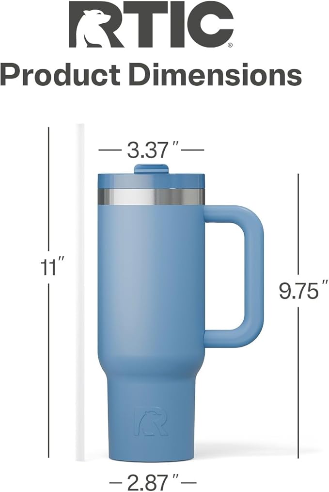 RTIC 30 oz Road Trip Tumbler Double-Walled Insulated Stainless Steel Portable Travel Coffee Mug Cup with Lid, Handle and Straw, Denim