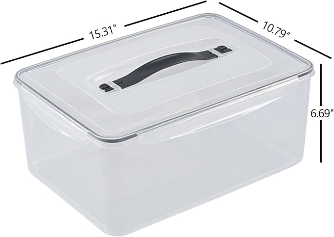 15 L Rectangular Plastic Clear Airtight Food Storage Containers with Latch Lid, 4 Pack Rectangle Food Storage Container with Portable Handle