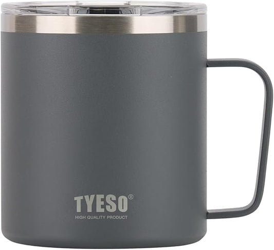 TYESO 14 oz Vacuum Insulated Mug Cup Stainless Steel Mug Coffee Mug with Lid Heat Insulation Cooling Direct Drip (Grey)