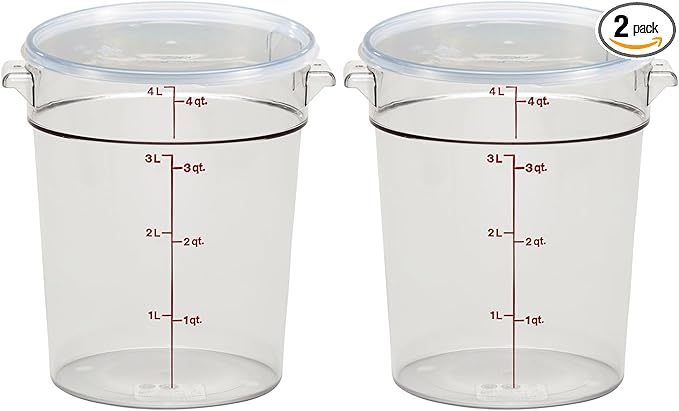 Cambro Food Storage Container with Lid (2 Pack) - Round Series - 4 QT (Quart) - Commercial Grade for Food Prep (Clear)