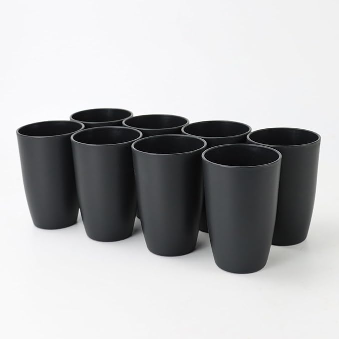 Homienly Wheat Straw Cups 8 PCS Plastic Cups Unbreakable Drinking Cup Reusable Dishwasher Safe Water Glasses with Black Color (20 OZ)