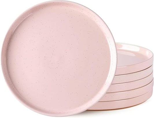 AmorArc Ceramic Dinner Plates Set of 6, 10.25 Inch Stoneware Plates for Kitchen,Modern Flat Dinnerware Dishes Set,Microwave& Dishwasher Safe, Scratch Resistant-Pink